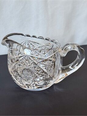 Antique American Brilliant Period Cut Glass Crystal  Pitcher Creamer